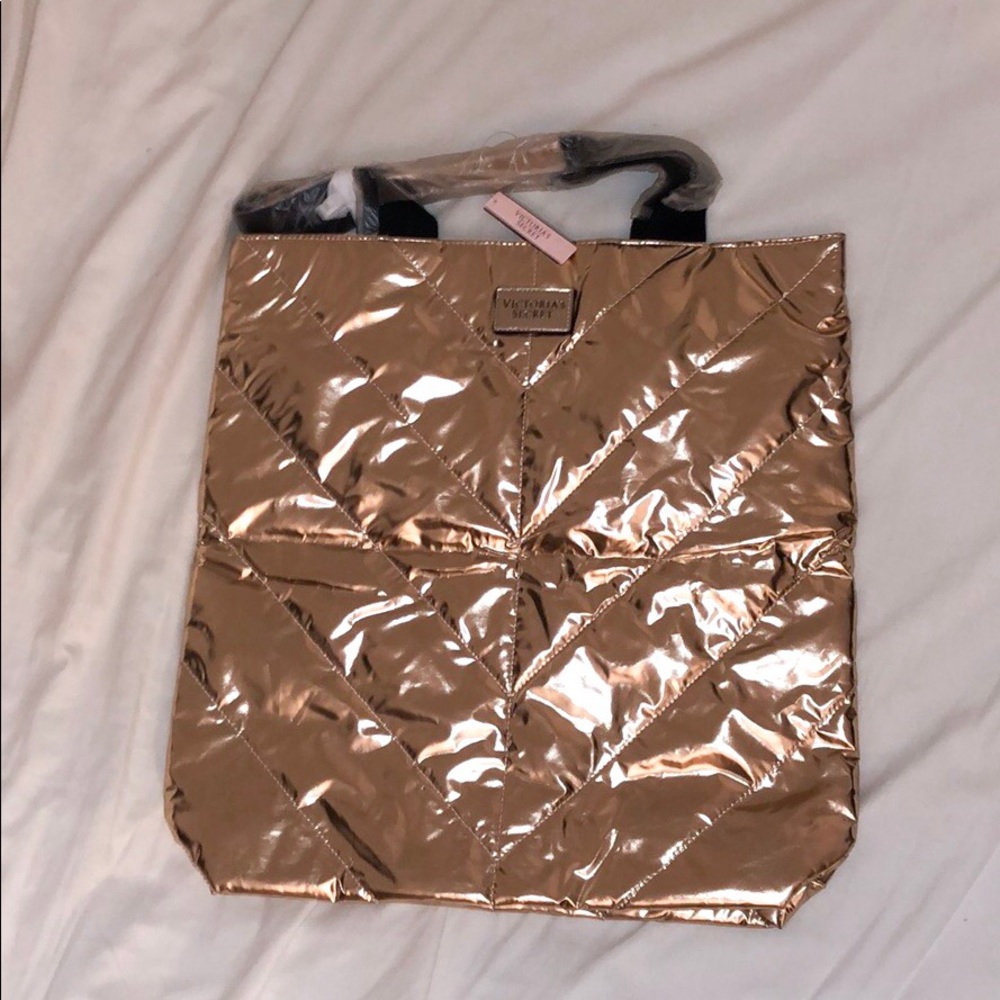 Victoria’s Secret gold metallic chrome beach tote